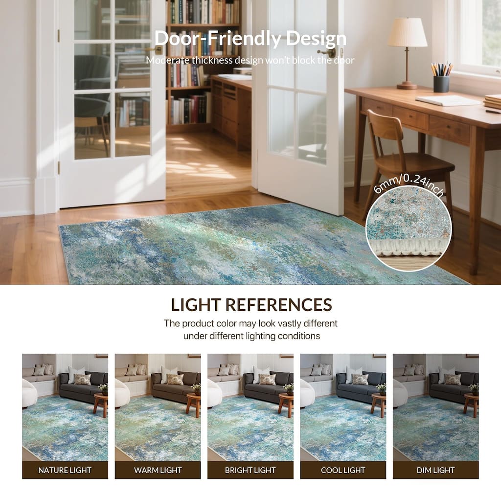 Mcow Modern Machine Washable Low Pile Lightweight Soft Print Area Rugs