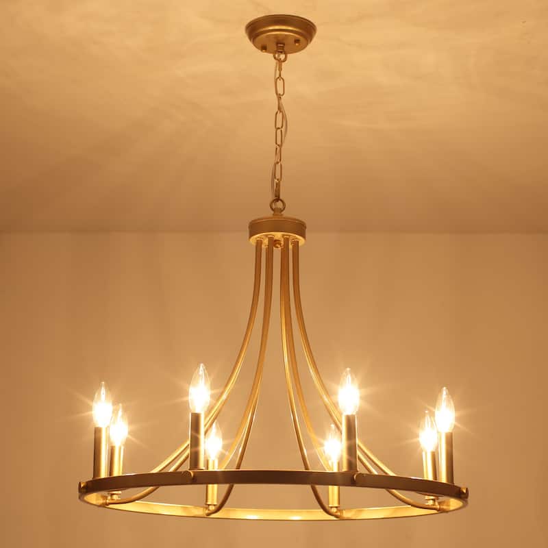 8-Light 25.59 in. Rustic Wagon Wheel Chandelier for Kitchen Living Room