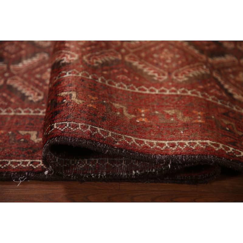 Geometric Balouch Persian Vintage Runner Rug Handmade Wool Carpet - 3'3"x 9'5"
