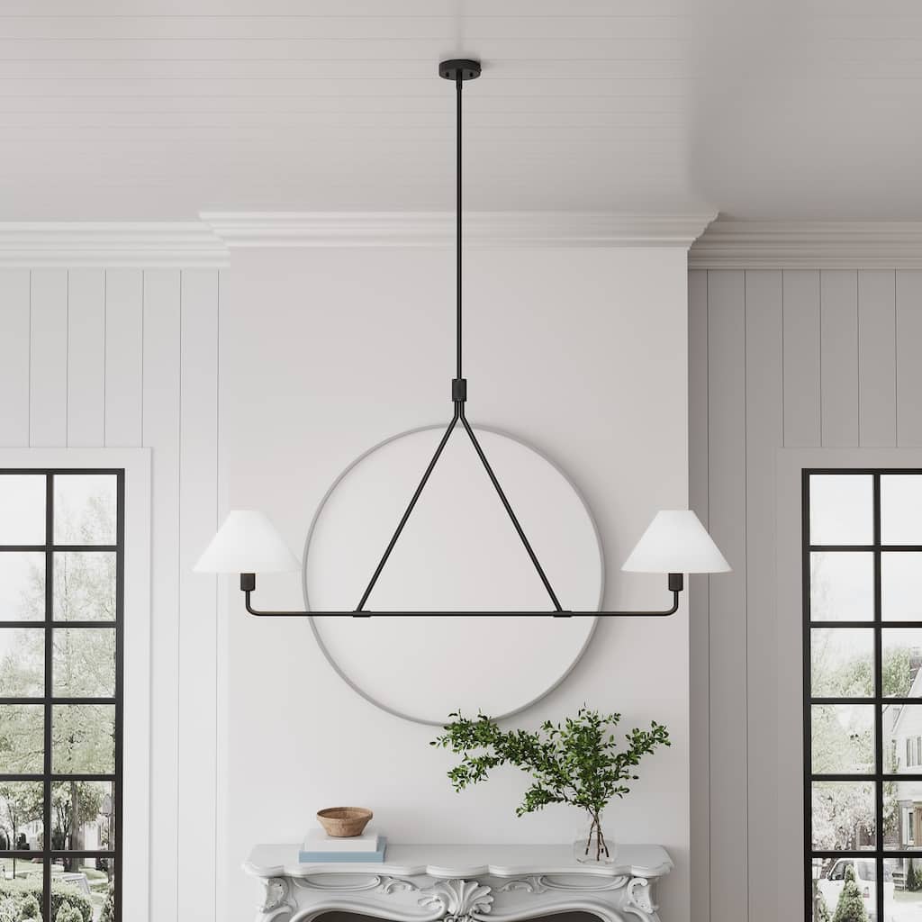 Farmhouse 2-Light Linear Kitchen Island Chandelier with White Fabric Lampshades