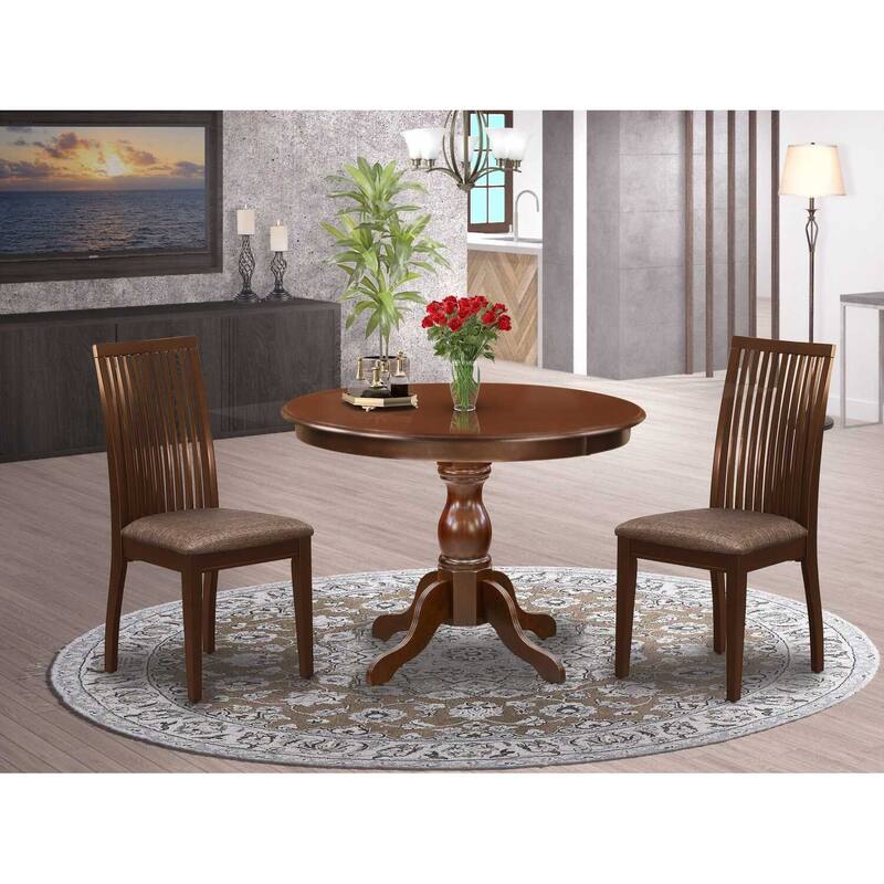 3-Piece Mahogany Finish Solid Wood Top - Dining Room Set - Seats 4