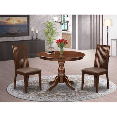 3-Piece Mahogany Finish Solid Wood Top - Dining Room Set - Seats 4