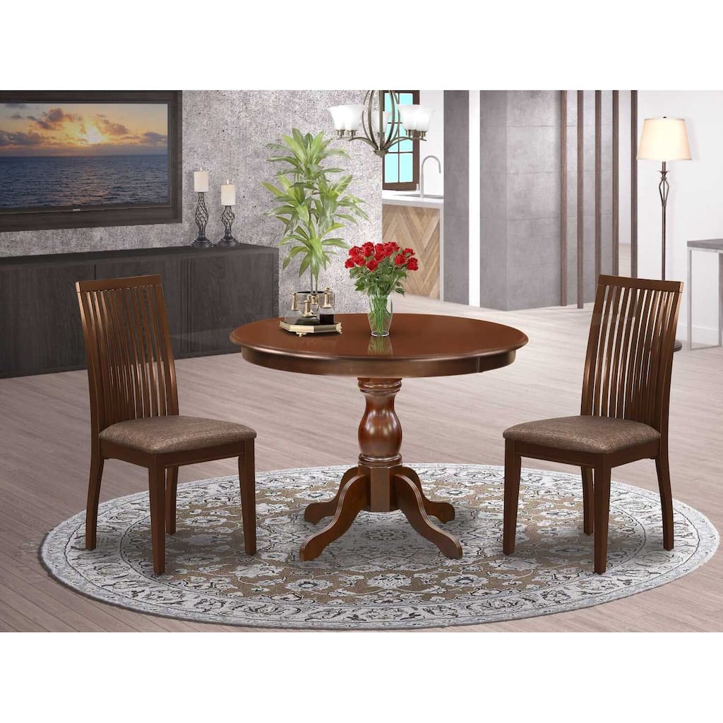 3-Piece Mahogany Finish Solid Wood Top - Dining Room Set - Seats 4