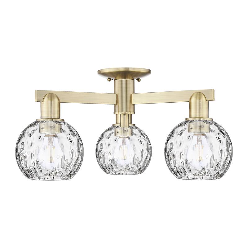 Innovations Lighting Endless Possibilities Arcadia - Athens Water Glass - 3 Light 24" Semi-Flush Mount - Antique Brass