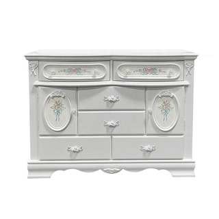 6 Drawer and 2 Doors Wooden Dresser with Crystal-like Knob Handle in White Finish