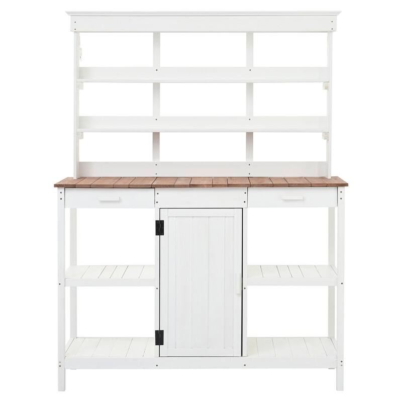 Outdoor Garden Potting Bench Table Workstation Planting Bench with 2 Drawers, Cabinet and Open Shelves for Backyard, Mudroom