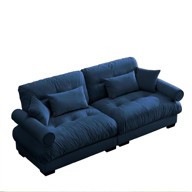 93.7" Velvet 3-Seater Sofa, Bolster Arms and High-Resilience Cushions