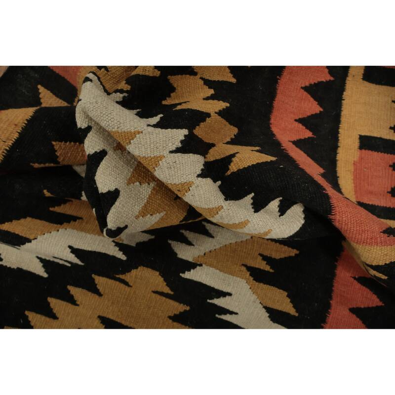 Hand Woven Oriental 100% Wool Carpet Southwestern Tribal Black Kilim Runner Rug - 9' 6'' X 3' 3''
