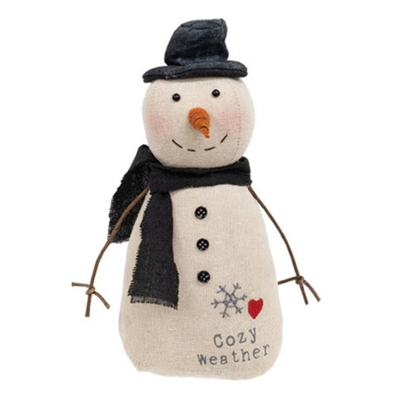 Stuffed Top Hat Snowman Plush with Scarf Winter Table Decor - 9” x 4” x 2.5” - White-Black