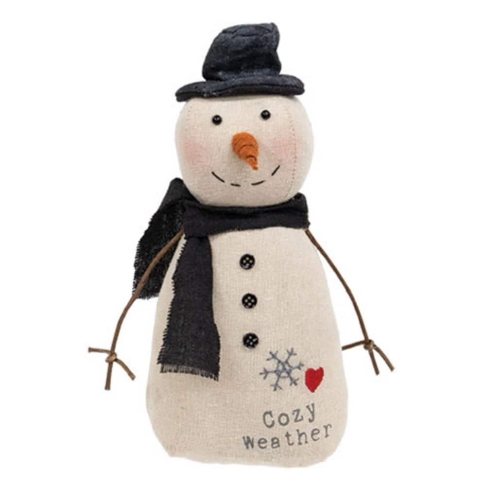 Stuffed Top Hat Snowman Plush with Scarf Winter Table Decor - 9” x 4” x 2.5”