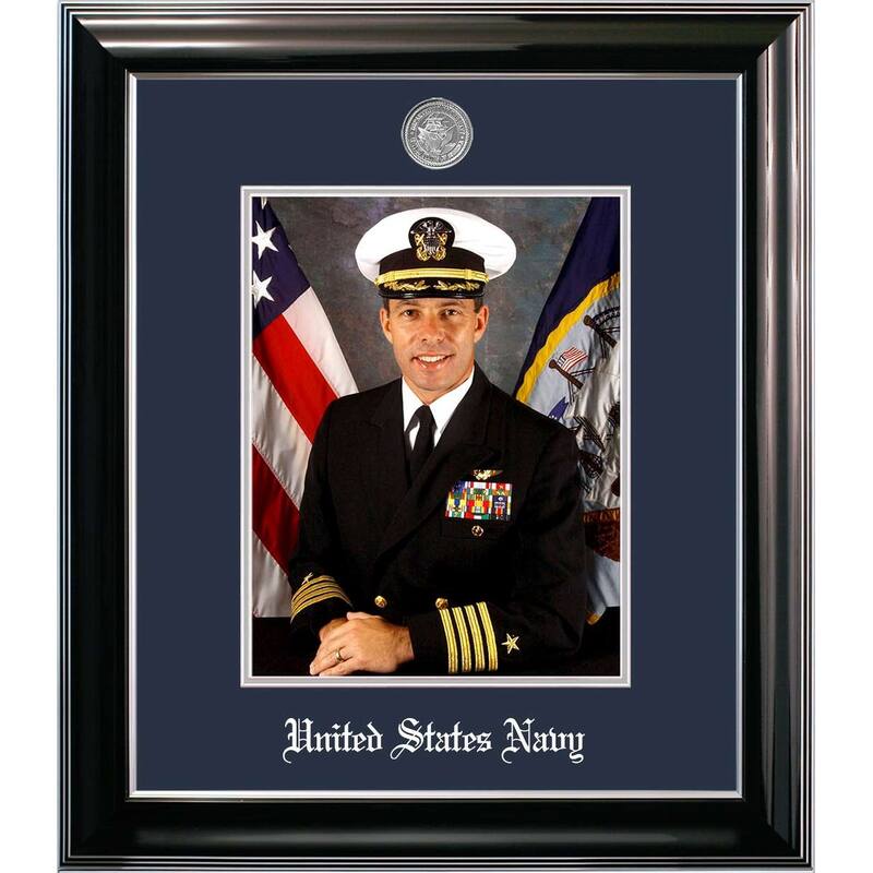 Patriot Frames Navy 8x10 Portrait Classic Black Frame with Silver Medallion
