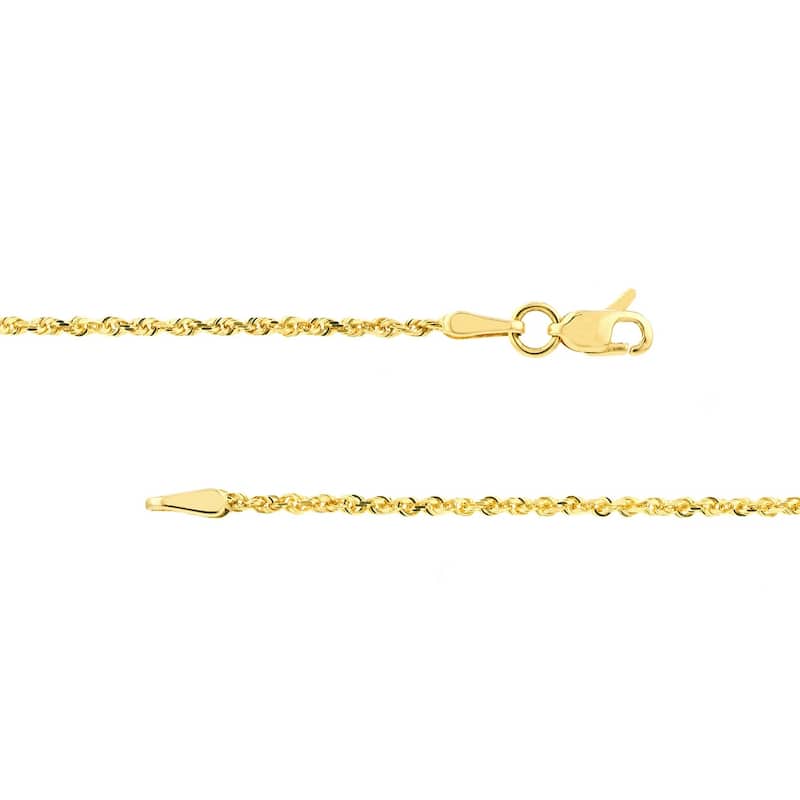 Curata 10k Yellow Gold 1.56mm Diamond Cut Rope Chain Necklace (Lobster)