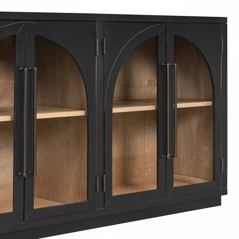 4 Doors Large Storage Sideboard Buffet Cabinet with Glass Doors