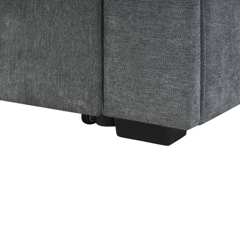 Roomfitters Convertible L-Shaped Sectional Sofa Bed with Dual Sleepers, Flip-Top Table, USB, Cup Holder & Storage