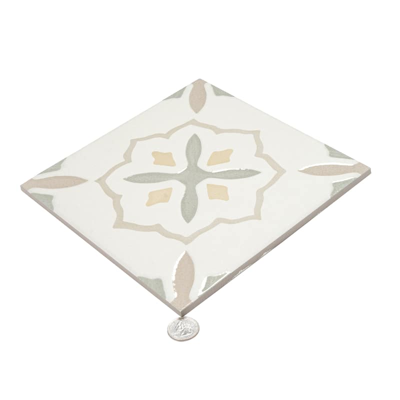 Palmera 9x9 Off-White Yellow Porcelain Floral Square Wall and Floor Tile (6.96 sq ft/case) - 13 Pack
