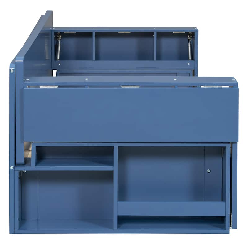 Queen Size 4-in-1 Daybed with Storage Drawers Desk Hydraulic Armrests