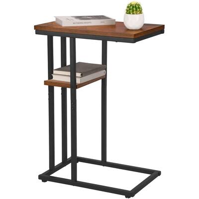 C Shaped End Table, Side Table for Couch and Bed