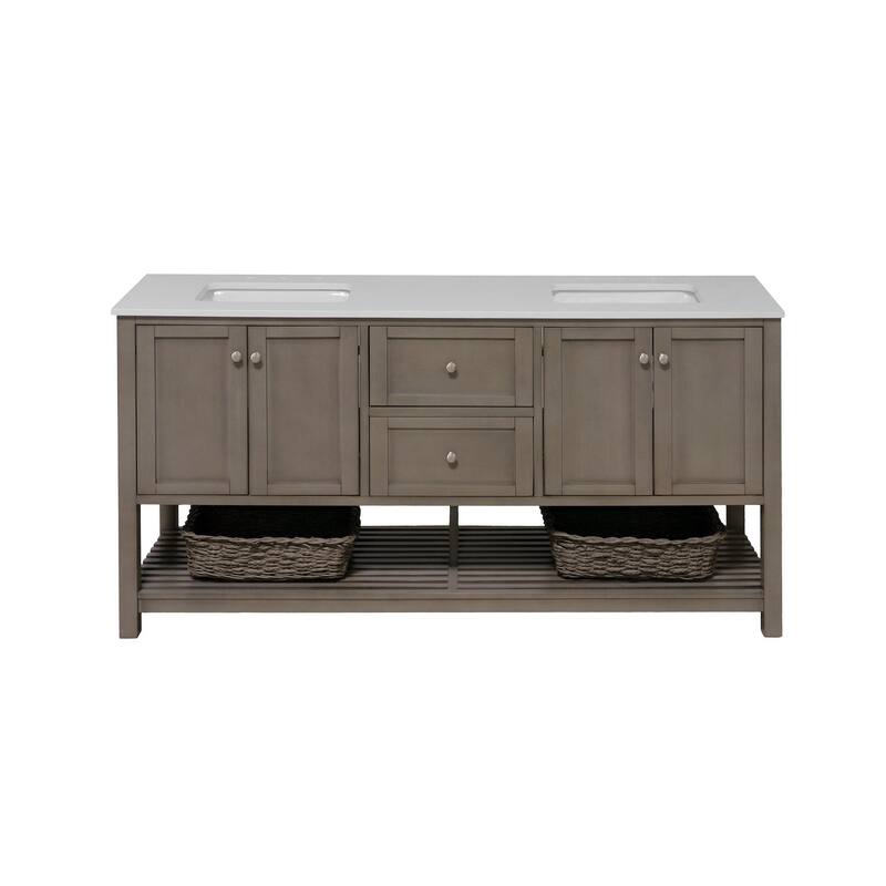 KitchenBathCollection Lakeshore 72" Double Bathroom Vanity with Engineered White Top