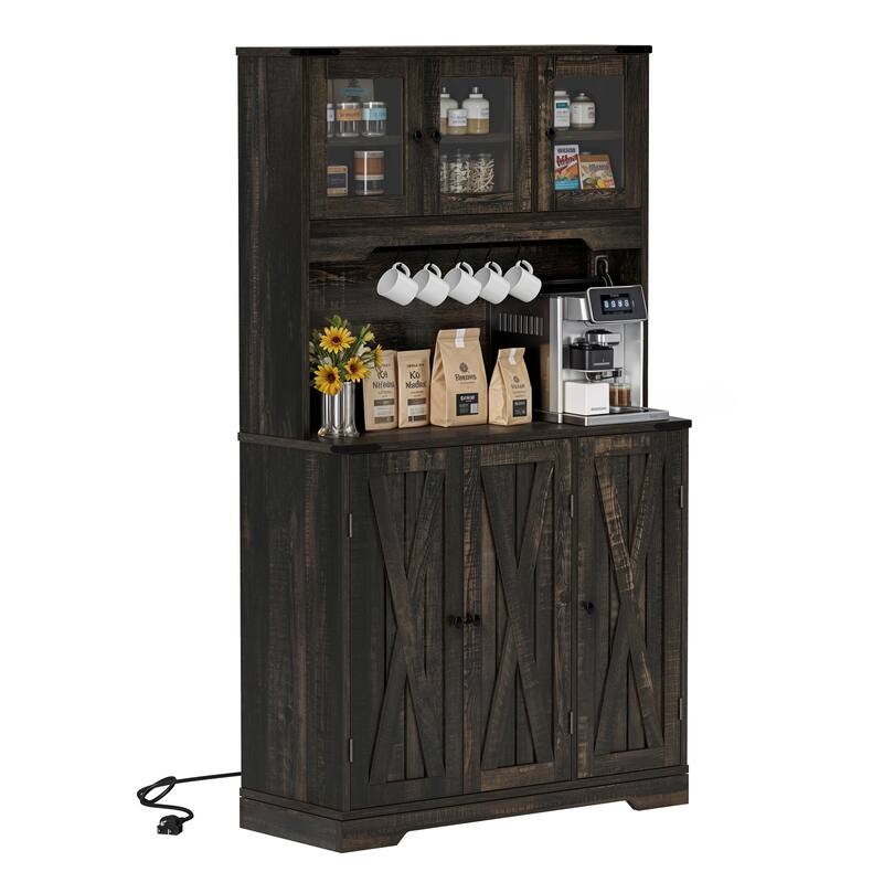 Moasis 71" Tall Buffet Hutch Kitchen Pantry Storage Cabinet with Charging Station And Storage Drawers