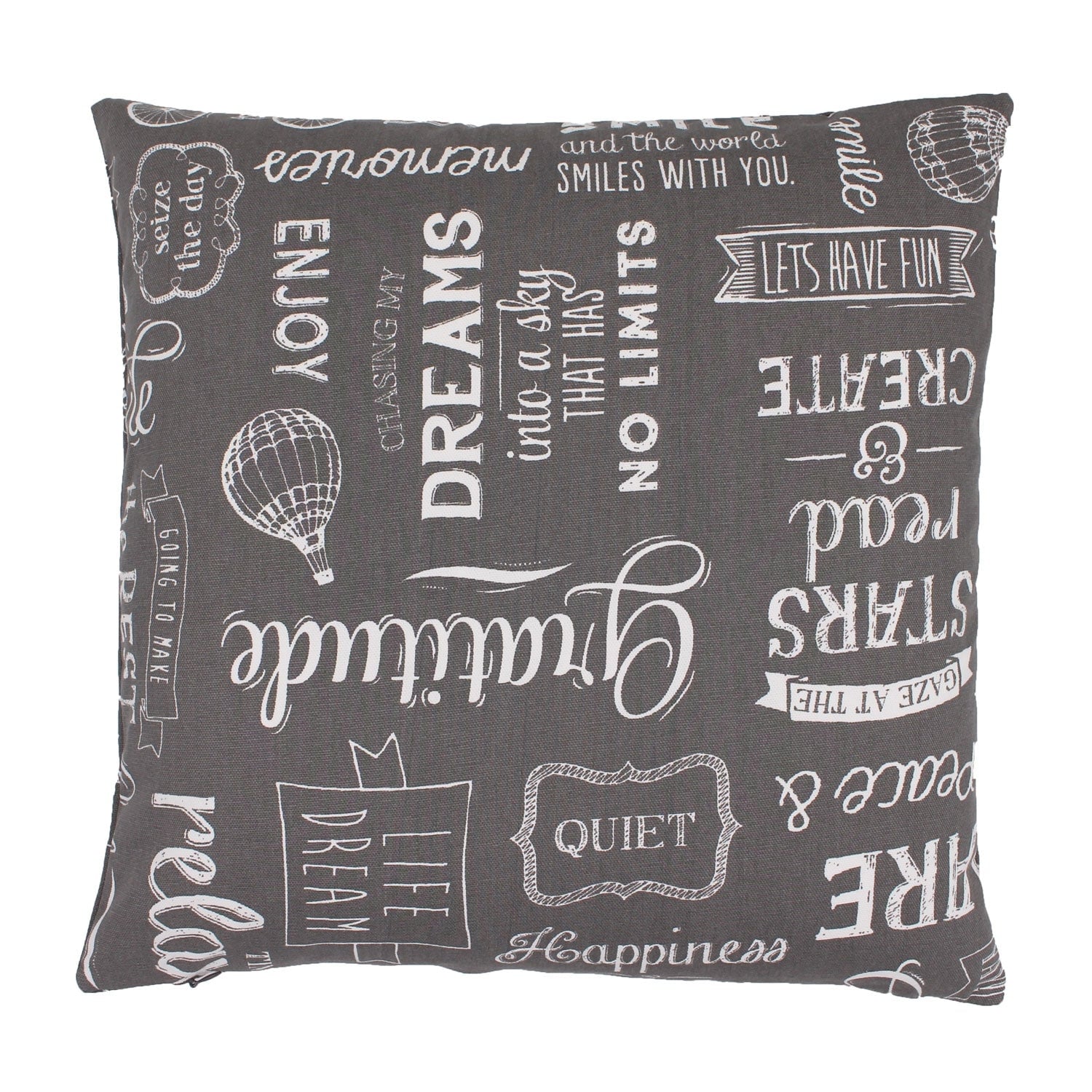 White Words About Life On Gray With Polyester Insert Pillow