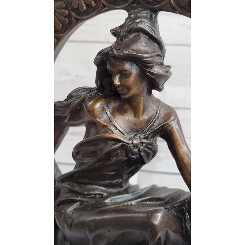 Girl Sitting On The Moon Bronze Statue Sculpture Art Deco Nouveau 17 Inches X 10 Inches
