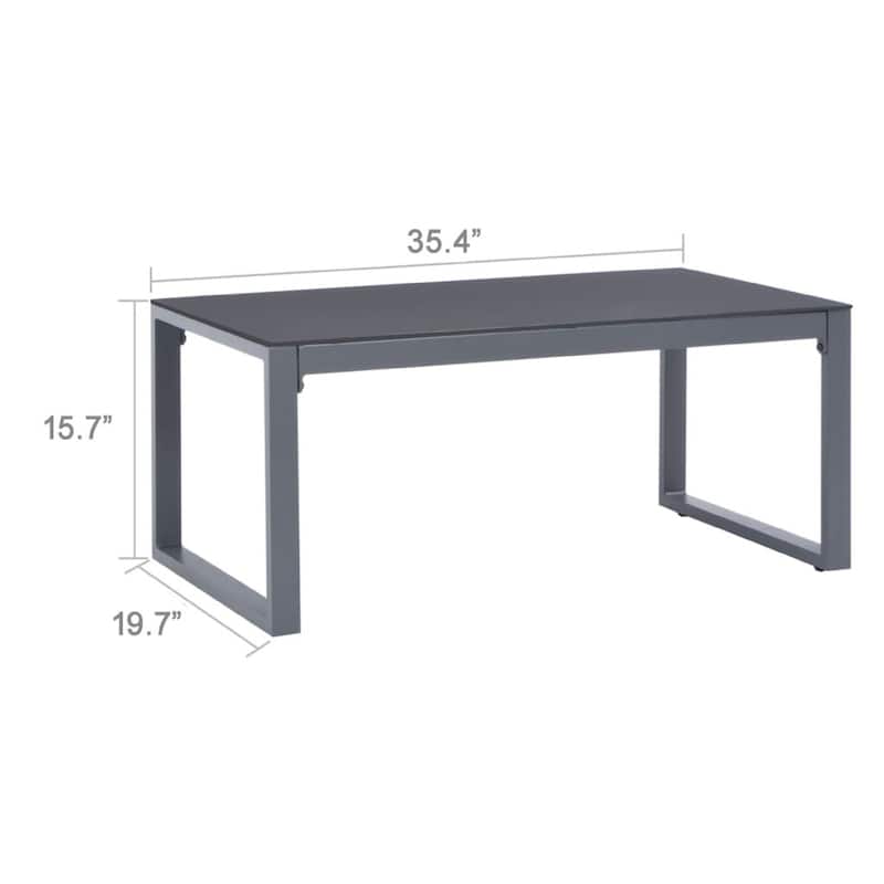 Coffee Table, Silver Aluminum Sled Base, 35 Inch Rectangular Glass Top