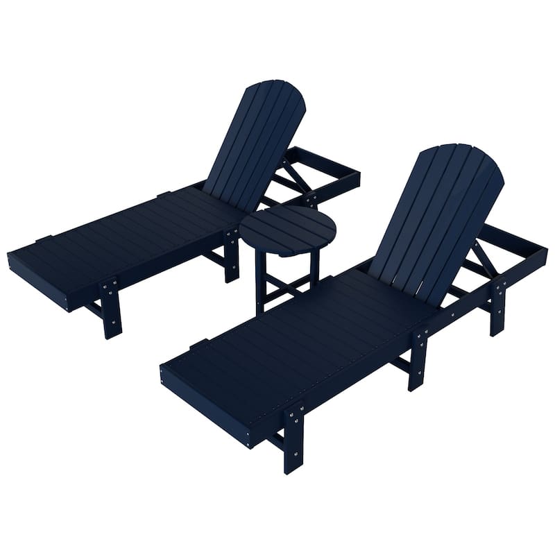 Altura Armless Poly Eco-Friendly All Weather Reclining Chaise Lounge with Side Table Set (3-Piece Set)