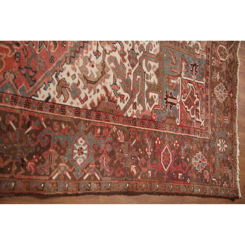 Hand Knotted Oriental 100% Wool Carpet Traditional Medallion Pink Heriz Area Rug - 12' 7'' X 9' 9''