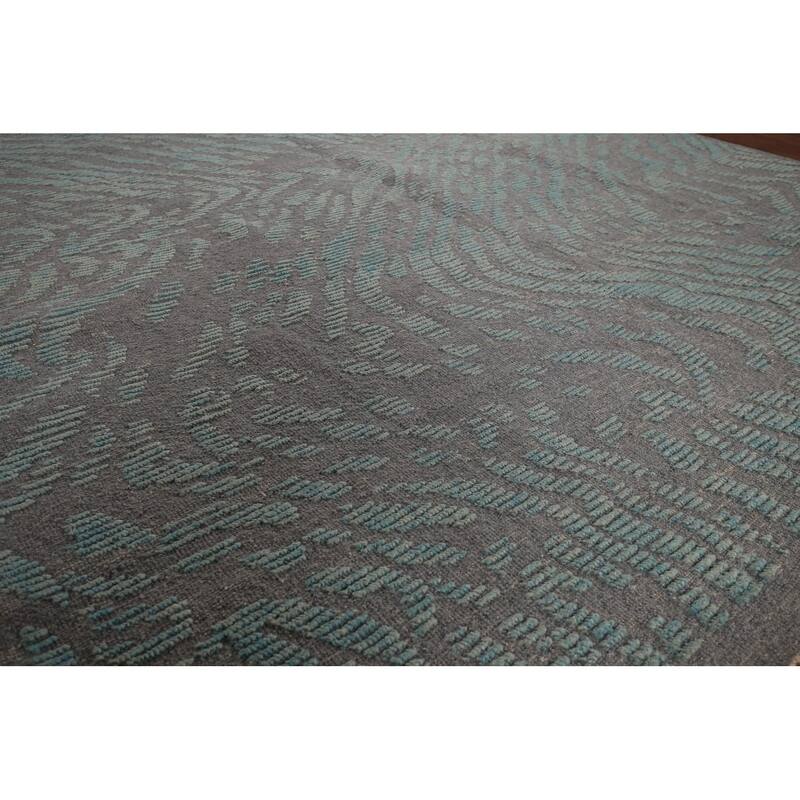 Moroccan Abstract Area Rug Hand-Knotted Oriental Grey Wool Carpet - 7'11"x 10'1"