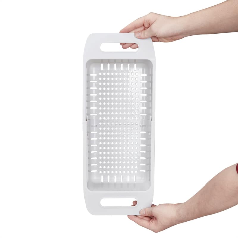 Javlergo Gray Collapsible Over the Sink Colander Adjustable Length PP Plastic Strainer Basket with Side Handles for Fruits