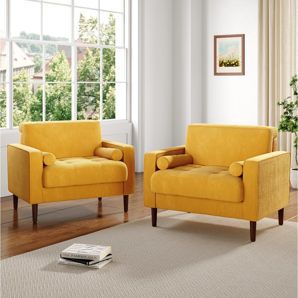 2 Set Modern Wide Armchair Corduroy Accent Chairs