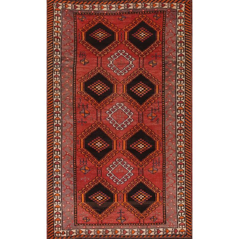 Geometric Orange Shiraz Persian Vintage Rug Hand-knotted Wool Carpet - 4'11"x 7'11"