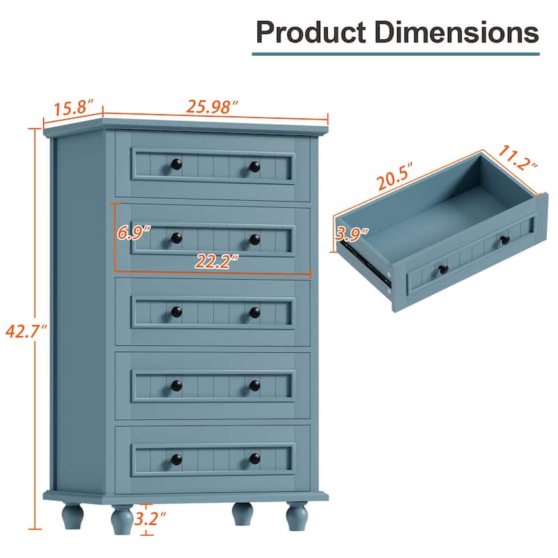 Vintage 5 Drawers Chest Classic Storage Cabinet with Metal Handle