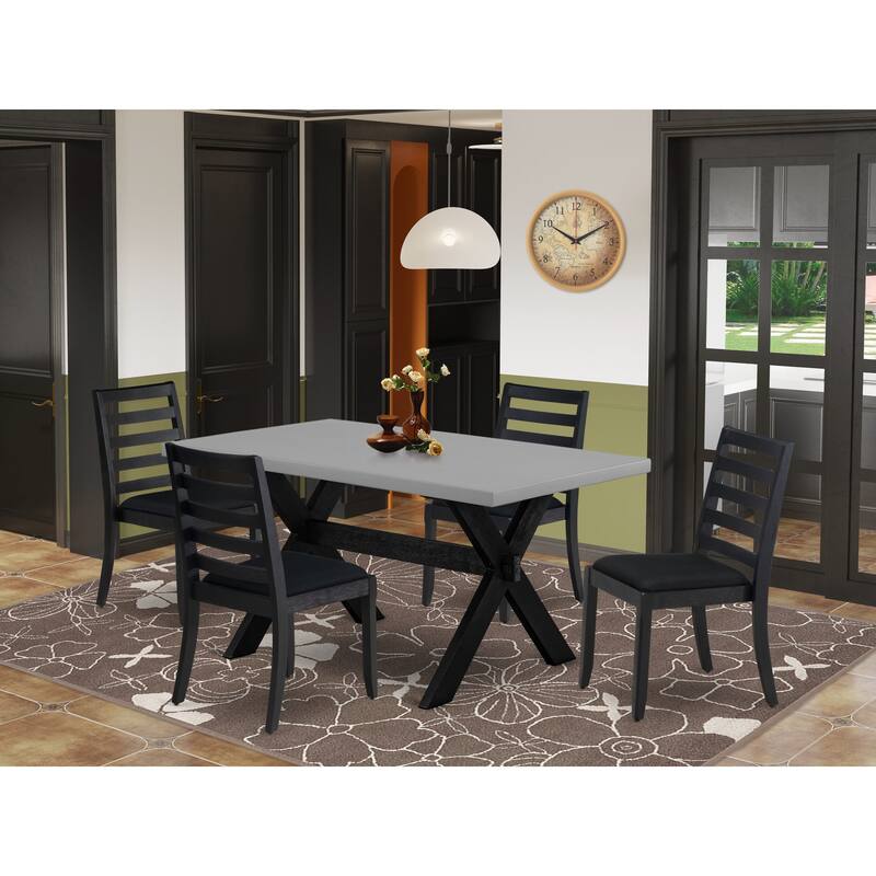 East West Furniture modern dining set - a breakfast table & Stackable dining chairs - Wire-brushed Black (Pieces & Seat Options) - X696X1624-5
