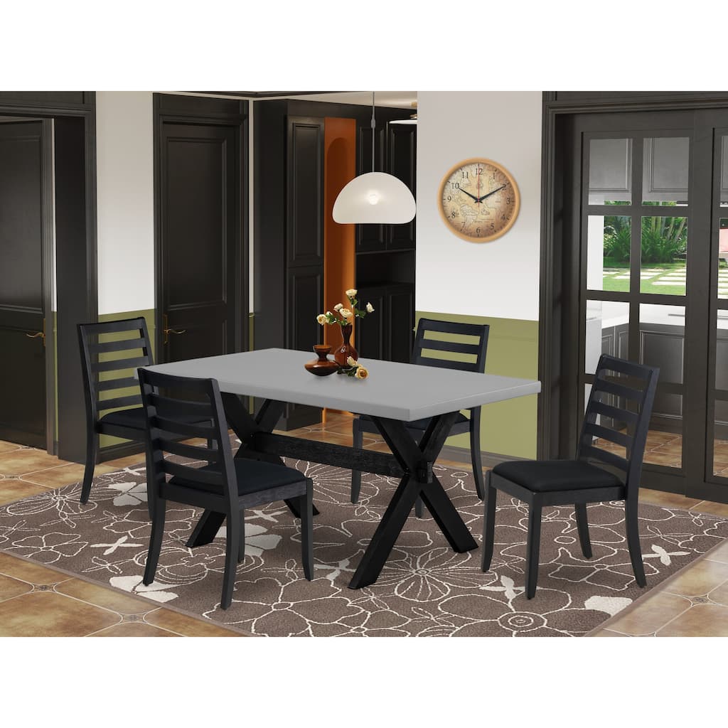 East West Furniture modern dining set - a breakfast table & Stackable dining chairs - Wire-brushed Black (Pieces & Seat Options)