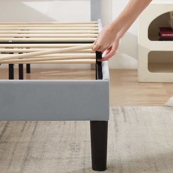 Kids Bed Frame, Height Adjustable Upholstered Bed, Twin Size