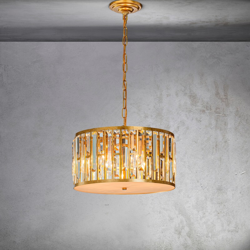 CraftHome 6-Light Modern Elegance Matte Gold Drum Chandelier With Crystals Accent - W:17"