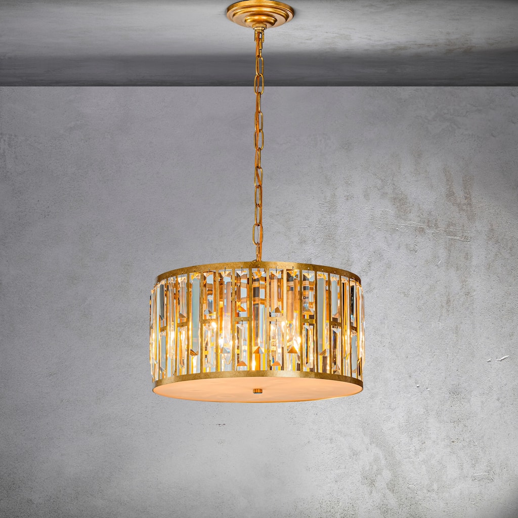 CraftHome 6-Light Modern Elegance Matte Gold Drum Chandelier With Crystals Accent - W:17"