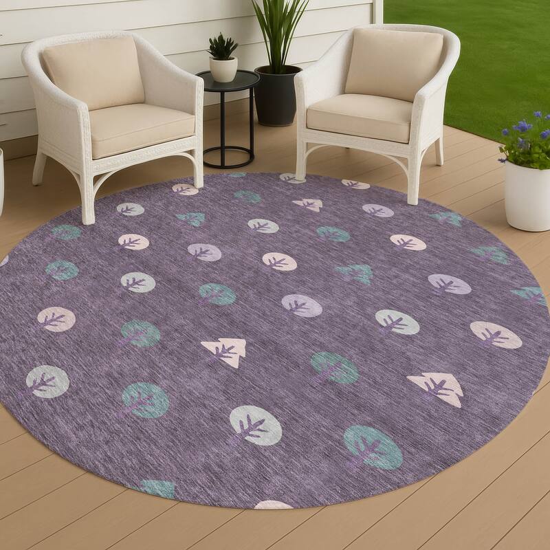 Machine Washable Indoor/ Outdoor Modern Mulvane Chantille Rug - Plum - 8' x 8'