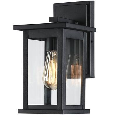 Black Modern Outdoor Wall Lantern Sconce Light - 11.3"H