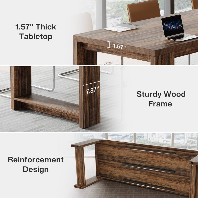 7 ft Modern Rectangle Conference Table for 6 to 8 People - 86.6" L x 27.6" W x 29.5" H