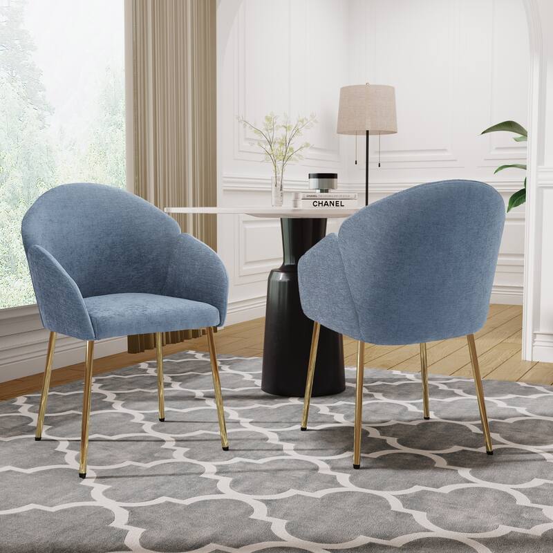 Roomfitters Upholstered Accent Armchair Set of 2, Modern Curved Design with Gold Legs