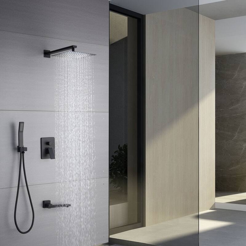 10" Matte Black Shower Faucets Sets Complete,Rain Shower Head with Handheld Shower Valve Shower System