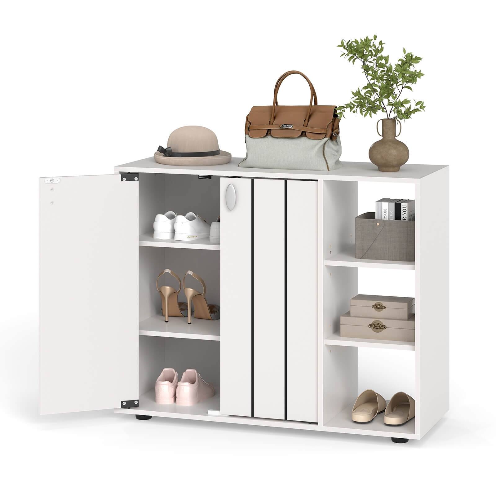 Costway 3-Tier Wooden Shoe Storage Organizer with Doors & 3-Level