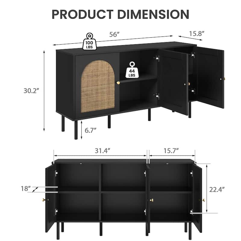 EROMMY Modern Sideboard Buffet Cabinet with Fluted Doors, 2-Door Storage Console Table for Kitchen, Dining Room & Living Room