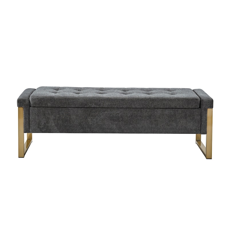 Alina Modern Upholstered Flip Top Storage Bench with Metal Legs by HULALA HOME