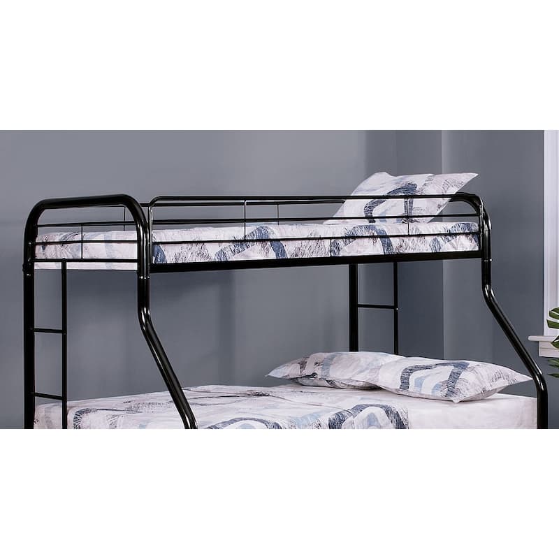 Contemporary Twin Over Full Metal Bunk Bed with Angled Ladder, Black