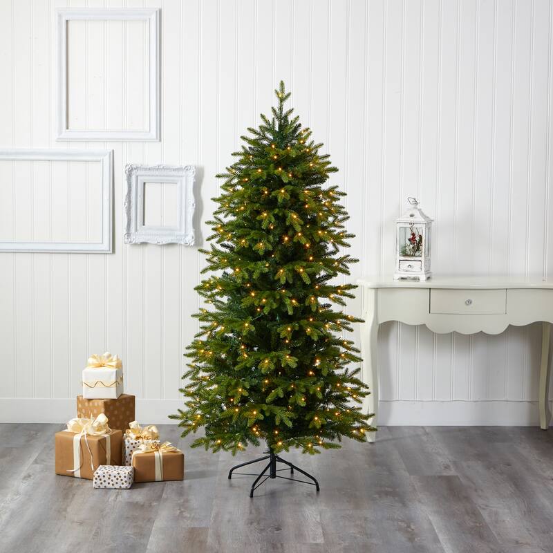 6' Belgium Fir "Natural Look" Christmas Tree with 300 Clear LED Lights - Green
