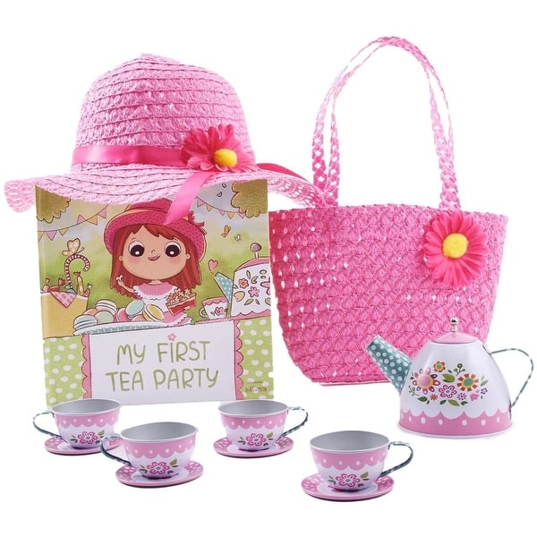 slide 2 of 7, My First Tea Party Gift Set, 12-Piece Set Includes Book, Tea Set, Hat, and Purse