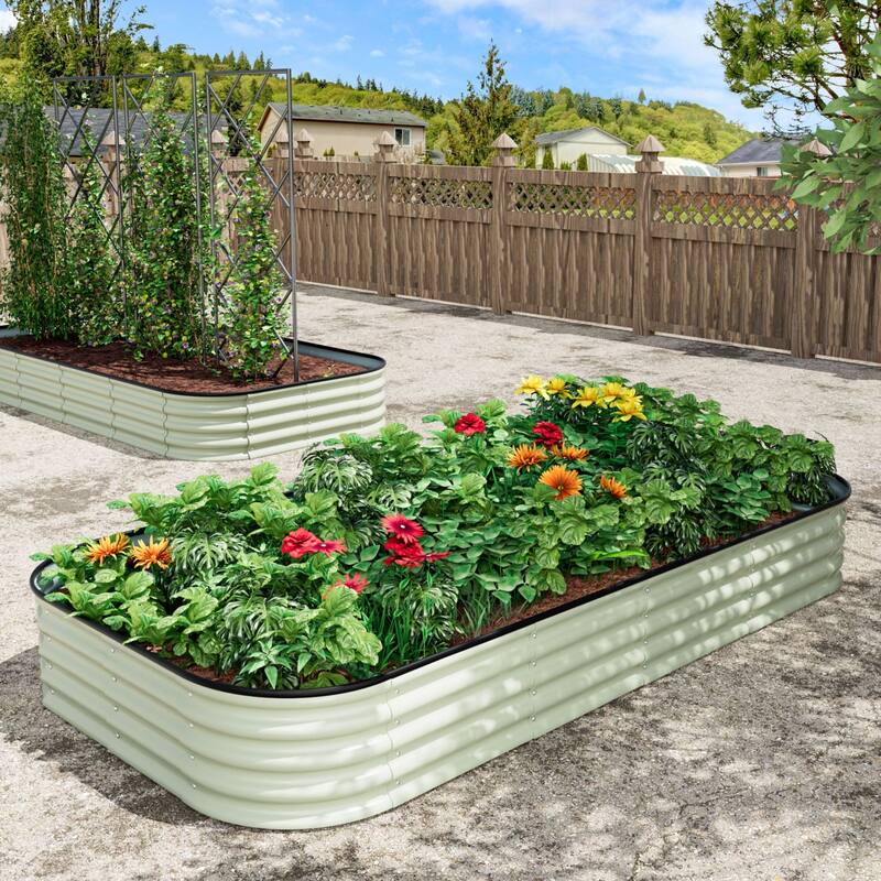 VEIKOUS Modular Metal Raised Garden Bed, Corrosion-Resistant Steel, Outdoor Planter Box for Vegetables, Flowers & Herbs - Off-white